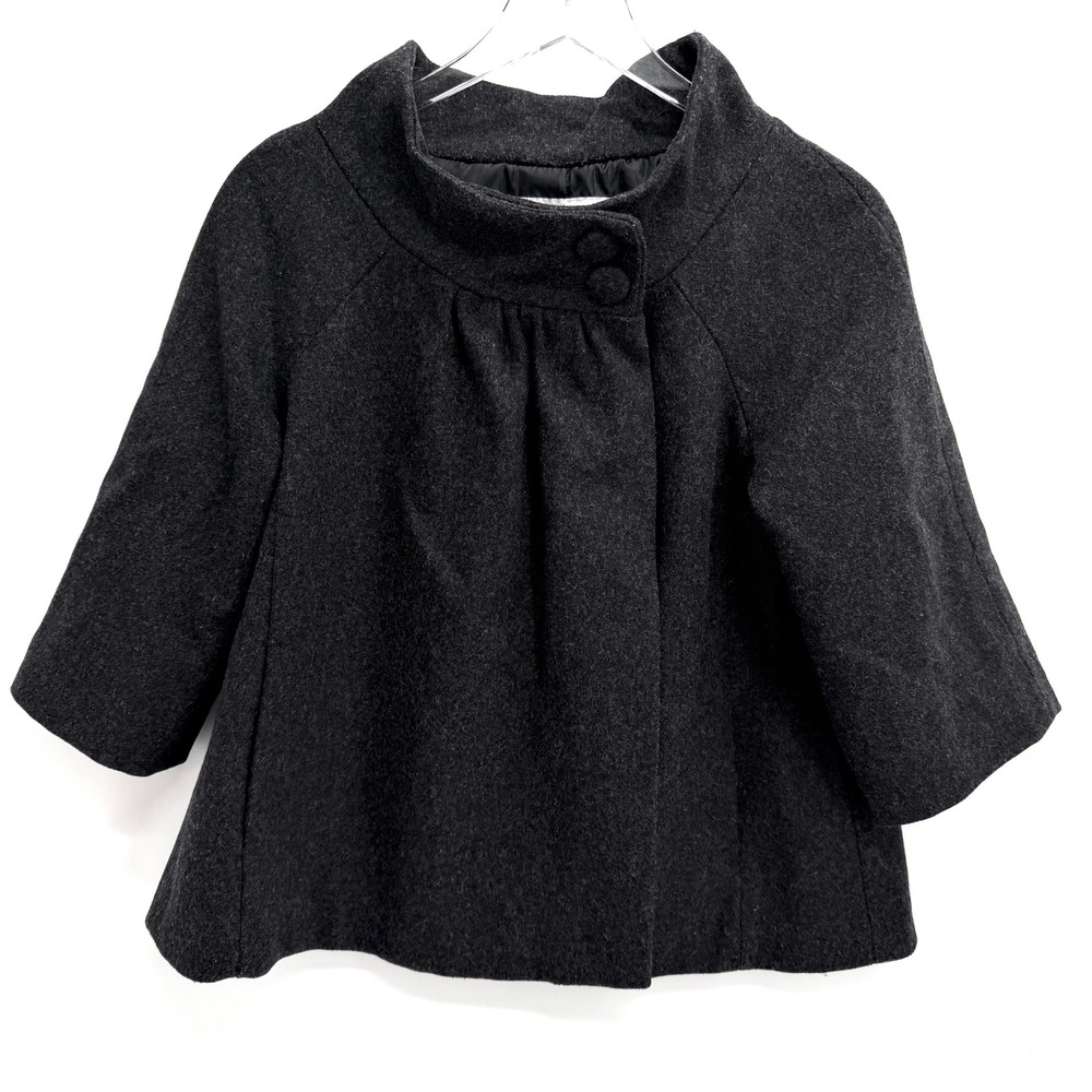 Y2K Old Navy Wool Blend Swing Coat Size L Charcoal Gray Funnel Neck 3/4 Sleeve